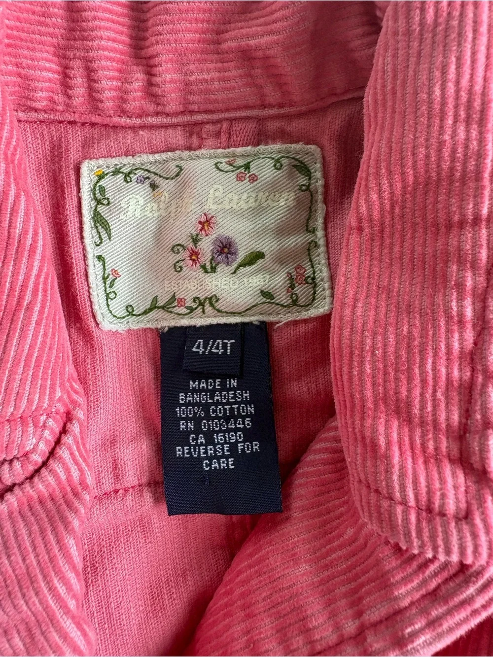Ralph Lauren Western Corduroy Jacket  with Leather Trim Pink 4T